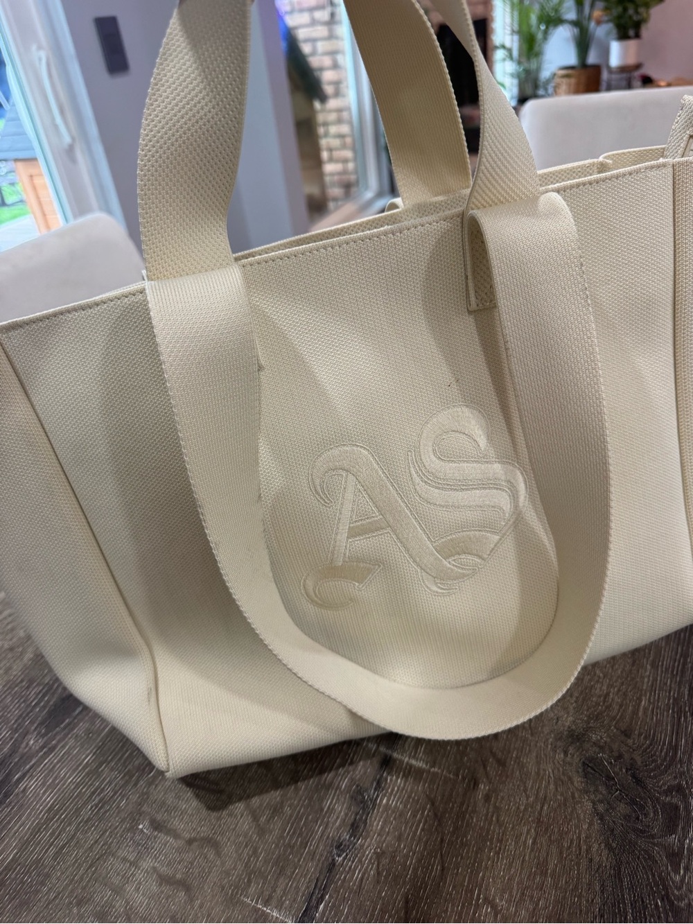 All Saints Cream Canvas Tote with Embroidered AS Logo